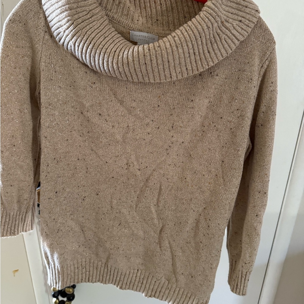 Charter Club Women's Beige Cowl Neck Sweater